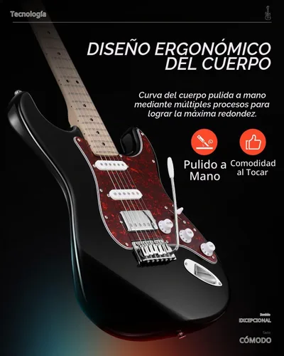 Vista 3 de Donner, DST-152B Kit de guitarra eléctrica de 39 pulgadas HSS, con bobina de pastilla dividida, con amplificador, bolsa, accesorios, guitarra
