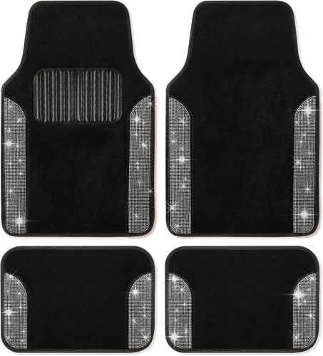 Vista 17 de Carbella Juego de 4 Alfombrillas de Coche con Diamantes Brillantes Estilo Bling, Alfombrillas de Suelo de Coche de Cristal de Strass Brillante
