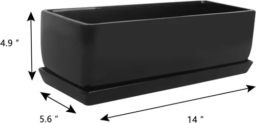 Vista 5 de Vencer Maceta rectangular moderna minimalista de cerámica para suculentas de 14 pulgadas, caja con ventana con platillo, soporte de escritorio