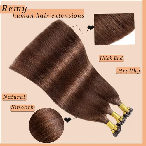 Vista 4 de Extensiones de cabello humano con punta en I de 20 pulgadas, 3.53 oz/paquete de 0.04 oz/hebra pre-unidas de queratina extensiones de cabello real #4