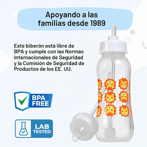 Vista 3 de Podee - Botella manos libres para bebé, sistema de alimentación anti-cólicos, Lion