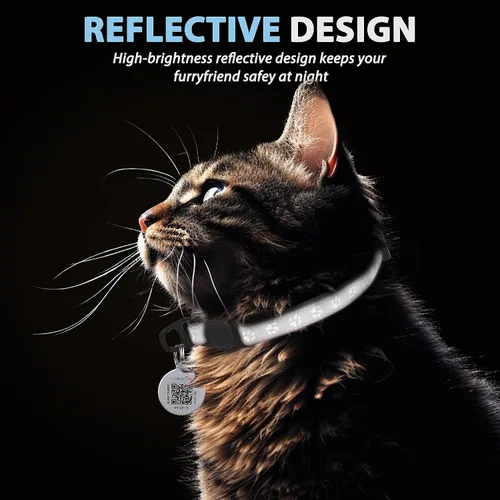 Vista 6 de Collar de Gato con Liberación de Seguridad con Etiqueta de Nombre de Código QR, Collares Reflectantes para Gatitos con Cascabel, Etiqueta