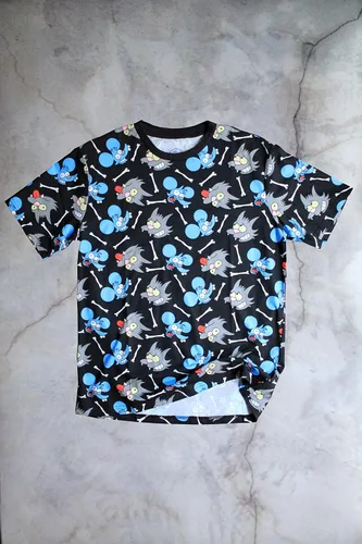 Vista 5 de Simpsons Itchy and Scratchy Sublimated Tee Camiseta gráfica para hombre (Negro)