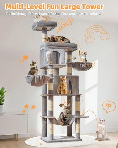Vista 7 de Taoqimiao - Árbol para gatos, torre de gatos de 77 pulgadas para gatos grandes, condominios de varios niveles para gatos de interior con 2