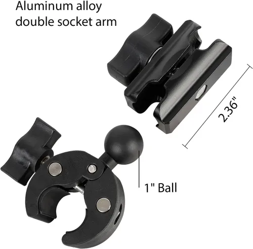 Vista 3 de Adaptador de bola de 1 pulgada para base de montaje de abrazadera de manillar con brazo de doble enchufe de 2.36 pulgadas, compatible con soportes