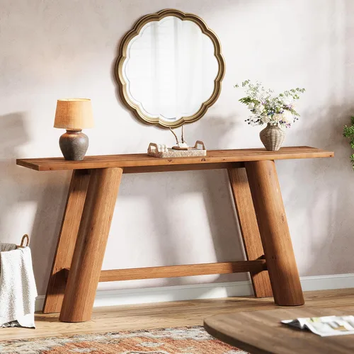 Vista 5 de Mesa consola de entrada de madera maciza, 70.9 pulgadas estrecha y larga, mesa de sofá detrás del sofá, muebles de madera de granja para sala
