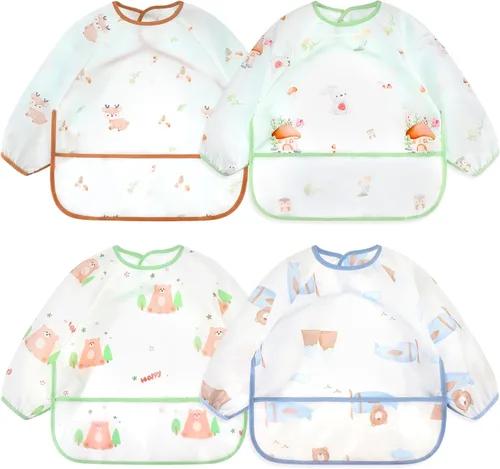Vista 16 de Accmor 4 Pack Long Sleeve Bibs, Baby Smock Waterproof Full Sleeved Bib for Baby Toddler 6-36 Months
