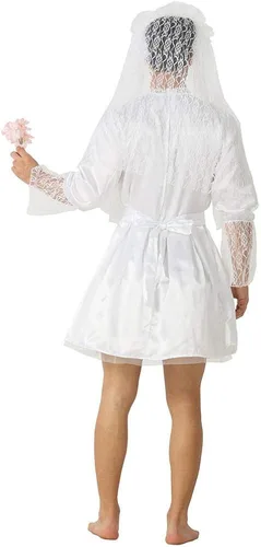 Vista 4 de Divertido disfraz de novia blanco para hombre, vestido de novia novedoso, vestido de novia para hombre, vestido elegante de ciervo, despedida