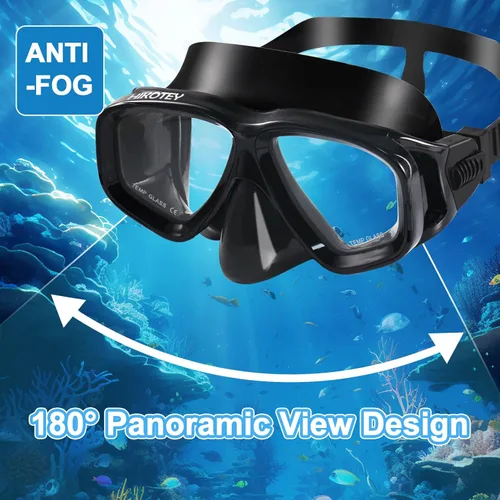 Vista 3 de Juego de esnórquel para adultos, juego de máscara de esnórquel de secado completo para adultos, protección antivaho, unisex, vista panorámica HD