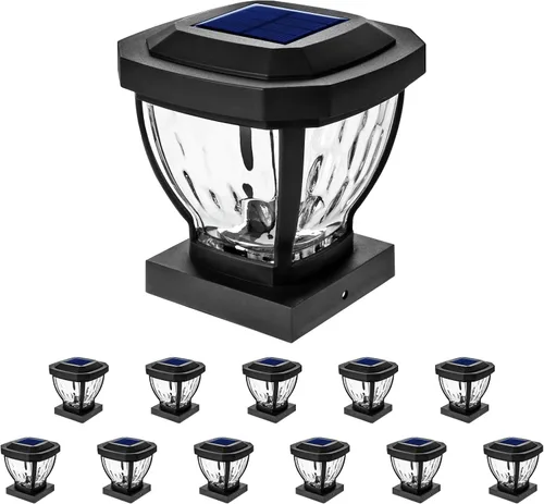 Vista 12 de Home Zone Living 2PK luces solares para tapa de poste, vidrio decorativo Negro