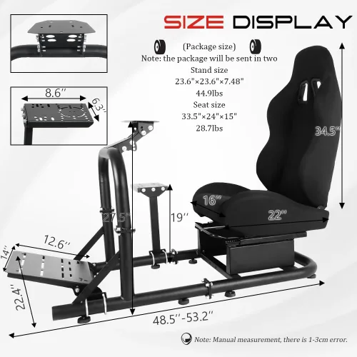 Vista 4 de Marada Racing Simulator Cockpit with Comfort Seat Fit for Logitech/Thrustmaster/Fanatec G29 G920 G923 T300RS T500,Upright Stable Driving Sim