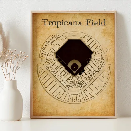 Vista 3 de Tropicana Field Seating Chart-St. Petersburg Baseball Stadium 11x14 Framed Print Poster-Vintage Blueprint Old Parchment-Like Look Retro Sports