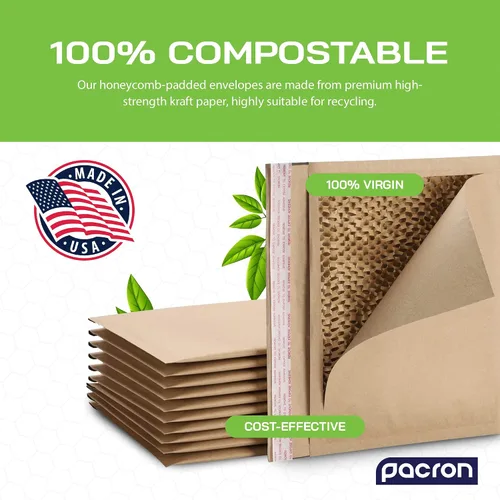 Vista 2 de Sobres acolchados de panal biodegradables y compostables (6 x 10 pulgadas – 250 unidades) sobres de envío de papel con revestimiento hexagonal