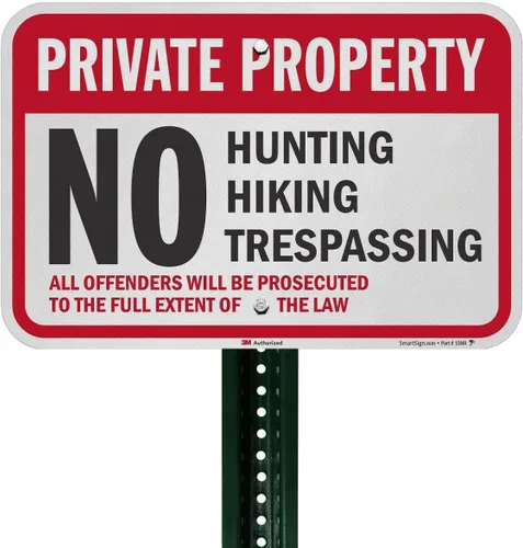 Vista 3 de SmartSign Letrero de "Propiedad privada - No Hunting, Senderismo, Trespassing, Offenders Prosecuted" 12" x 18" 3M Aluminio reflectante de grado