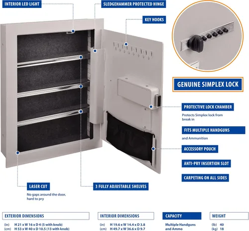 Vista 3 de Viking Security Safe VS-52SXW - Caja fuerte mecánica de pared oculta resistente con bloqueo simple en la pared pistola pistola caja fuerte blanco