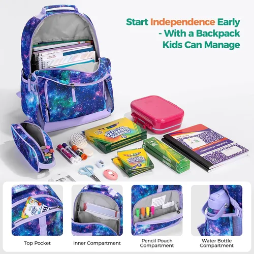 Vista 5 de Choco Mocha Mochila para niños de escuela primaria con correa para el pecho de 17 pulgadas, Gradiente de arco, 17 pulg., Classic