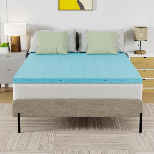 Vista 2 de PayLessHere - Cubrecolchón de 2 pulgadas de espuma viscoelástica con gel/Cubrecolchón con infusión de gel/Certificado CertiPUR-US/Fácil de limpiar