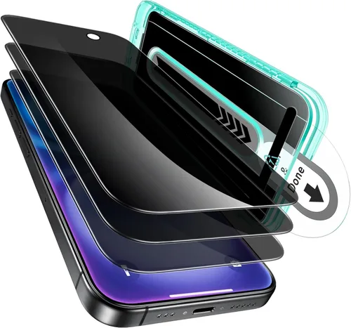 Vista 14 de ESR Paquete de 3 para iPhone 14 Pro Protector de Pantalla de Privacidad, Protector de Pantalla de Privacidad de Vidrio Templado Anti-espía