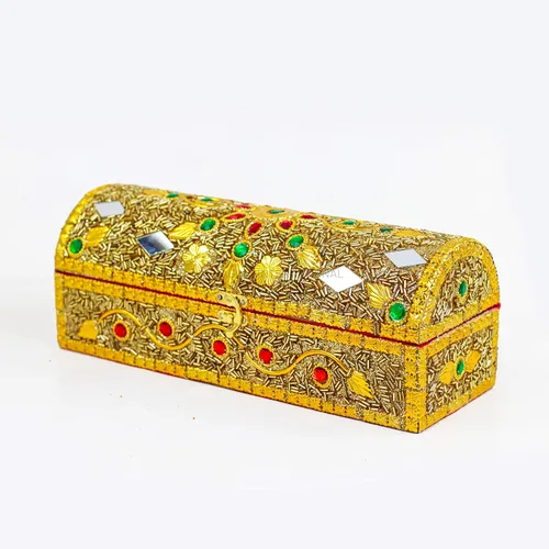 Vista 2 de Nagina International - Caja de almacenamiento y organizador de joyas para novia, portátil, para guardar anillos, collares, brazaletes, Madera, Dorado