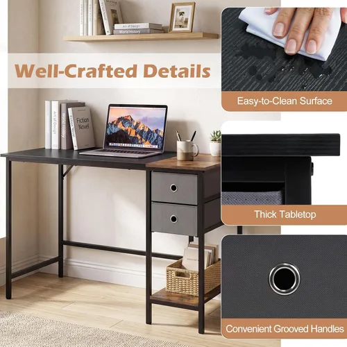 Vista 8 de Tangkula 48-Inch Computer Desk with 2 Drawers, Modern Home Office Desk with Hanging Hook & Storage Shelf, Multipurpose Writing Desk for Study Bedroom