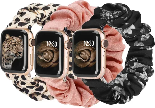 Vista 29 de TOYOUTHS - 3 paquetes compatibles con Apple Watch Band Scrunchies 1.496 in (38 mm) tela suave patrón impreso pulsera de tela para mujer iWatch
