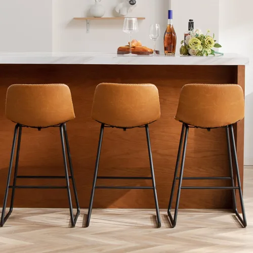 Vista 27 de HeuGah Juego de 2 taburetes de bar de piel sintética, sillas de comedor con patas de metal y respaldo suave, fáciles de montar