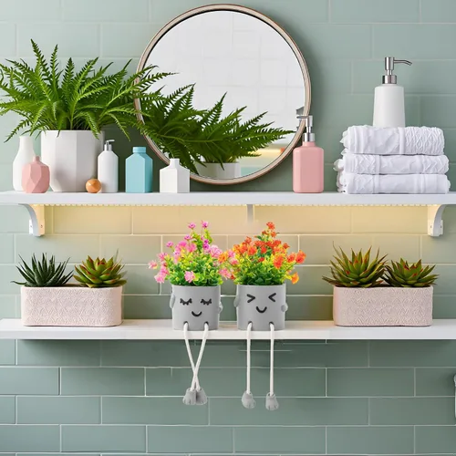 Vista 3 de 3 paquetes de lindas plantas falsas, plantas artificiales en maceta kawaii para mesa, escritorio, dormitorio, baño, oficina, estante, pared
