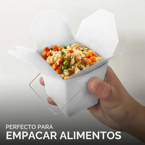 Vista 5 de Contenedores de comida para llevar con asa, 8 onzas, color blanco, para microondas, caja china para llevar (paquete de 50 unidades), resistente a
