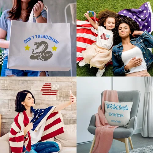 Vista 3 de 9 plantillas de bandera estadounidense – We The People & Don't Tread On Me plantillas de trazado reutilizables para adultos, álbumes de tarjetas