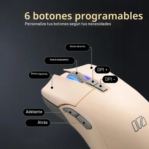 Vista 8 de iRocks M31R - Mouse inalámbrico para juegos - Trimodo 2.4G/Bluetooth/USB-C