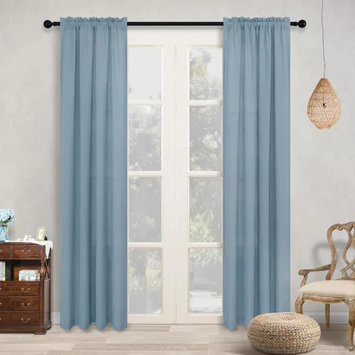 Vista 138 de KOUFALL Juego de 2 cortinas de puerta francesa, cortinas de lino para puerta/ventana, cortina transparente boho para cristal lateral delantero
