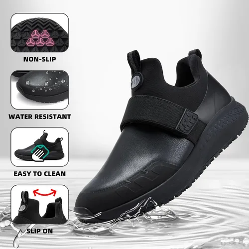 Vista 2 de Delobi Zapatos de trabajo antideslizantes para hombre, para servicio de alimentos, impermeables, para cocina, chef, sin cordones, zapatos
