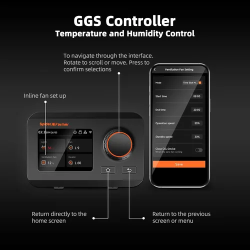 Vista 4 de Spider Farmer Ventilador de conducto en línea de 4 pulgadas con controlador de temperatura y humedad GGS, ventilador de escape de ventilación de 205