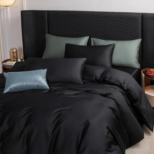 Vista 4 de MooMee Juego de funda de edredón 100% algodón de fibra extra larga de 600 hilos, satén sedoso, suave, transpirable, duradero, ropa de cama de Negro