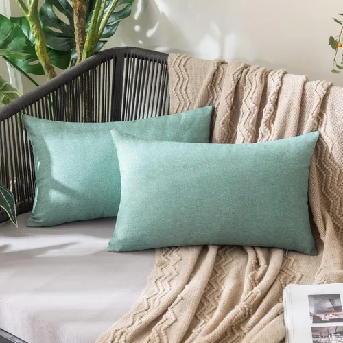 Vista 57 de MIULEE - Paquete de 2 fundas de almohada decorativas para exteriores, impermeables, sólidas, de imitación de lino, para jardín, casa de campo, Azul