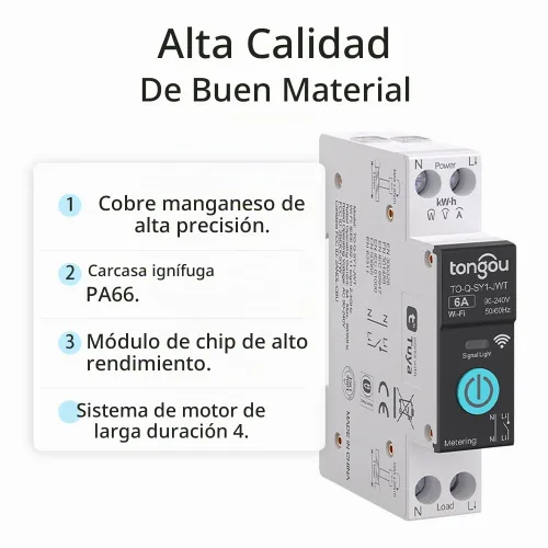 Vista 5 de TONGOU - Interruptor inteligente DIY 1P+N Wi-Fi, funciona con Alexa y Google Assistant para control de voz, 6A con monitor de energía, control