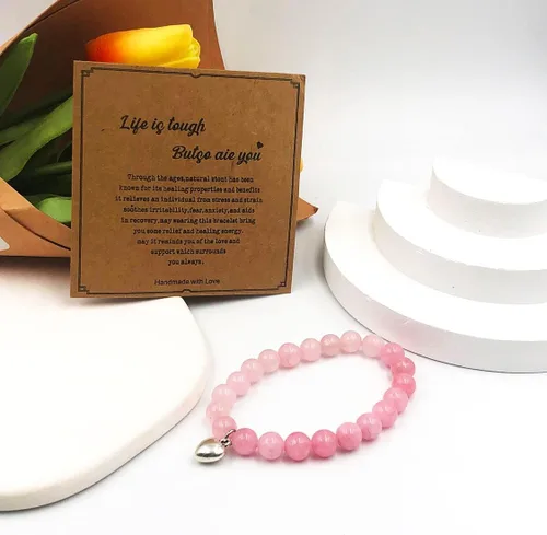 Vista 7 de Pulsera de regalo con texto en inglés "Get Well Soon" (0.315 in), pulseras curativas de piedra natural, hechas a mano, Life is Tough But So Are You