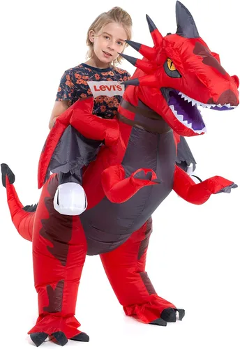 Vista 2 de HSCTEK Disfraz inflable de dragón para niños y niñas
