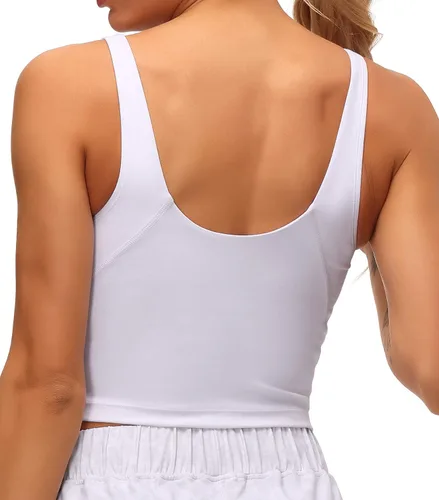 Vista 3 de Dragon Fit - Sujetador deportivo para mujer, corte largo, con relleno, estilo camiseta corta sin mangas para yoga, deportes, entrenar o correr