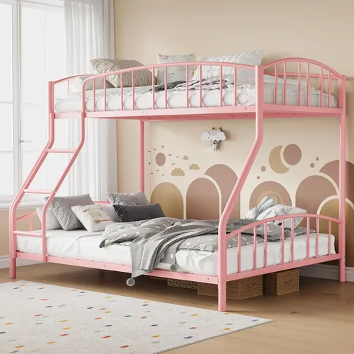 Vista 10 de Garvee - Litera individual sobre matrimonial con escalera y barandilla para niños y adultos Heavy Duty Metal Bunk Bed Frame, Sturdy Steel Slats