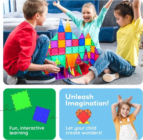 Vista 5 de PicassoTiles Bloque de construcción magnético de 4 piezas de azulejos magnéticos de forma cuadrada grande juguete de construcción STEM kit