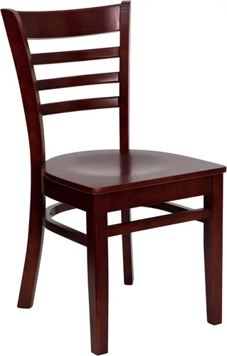 Vista 15 de EMMA + OLIVER Silla de madera de cerezo con respaldo de escalera, asiento de vinilo negro