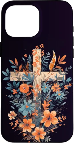 Vista 19 de Boho Floral Christian Cross Jesus God Wild Flower Women Case for iPhone 16