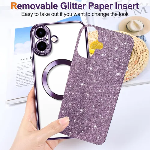 Vista 97 de Hython para iPhone 15 Plus Funda con chispas brillantes, Fundas transparentes magnéticas con protector de lente de cámara [Compatible con MagSafe]