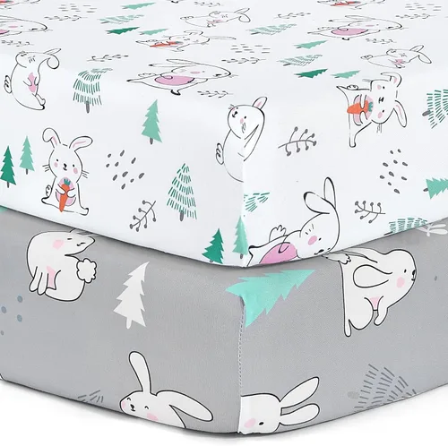 Vista 49 de Pack n Play Sheets BROLEX - Juego de 2 sábanas para cuna, juego de sábanas elásticas y portátiles para cuna, funda de colchón convertible