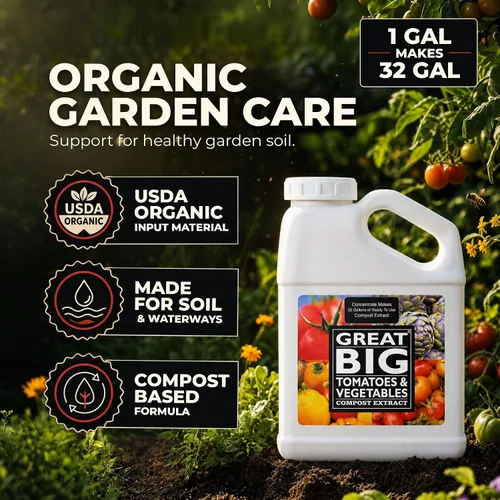 Vista 2 de Great Big Tomatoes and Vegetables - Fertilizante líquido Booster – Acondicionador orgánico de suelo, extracto de compost líquido con ácido húmico