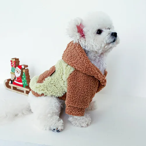Vista 6 de Suéter de sherpa con capucha para perro pequeño, abrigo de forro polar cómodo y suave con capucha para clima frío, ropa cálida para perros pequeños