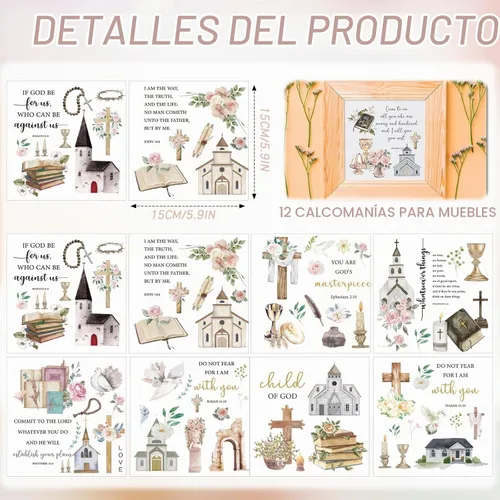 Vista 2 de Rngmsi 12 hojas religiosas cristianas frotar en transferencias para muebles