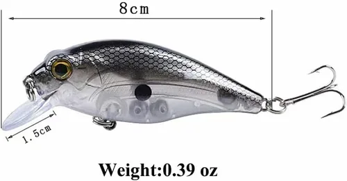 Vista 2 de Juego de 5 señuelos de cigüeñal de pesca suspendidos, cebos de manivela Jerkbaits Minnow, cebo de manivela con cuentas de traqueteo, como cebos