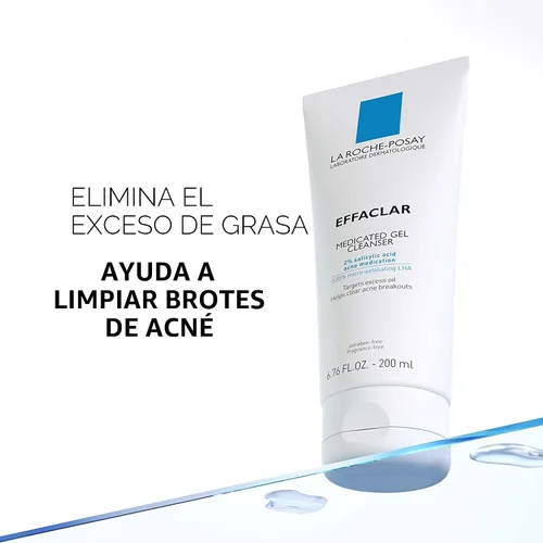 Vista 4 de La Roche-Posay Effaclar Limpiador de gel medicado, limpiador de ácido salicílico al 2% + LHA + glicerina, lavado facial espumoso para el acné, ayuda